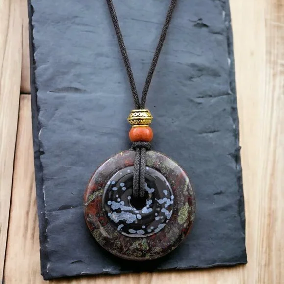 Dragons Blood Jasper and Snowflake ObsidianNecklace Handmade